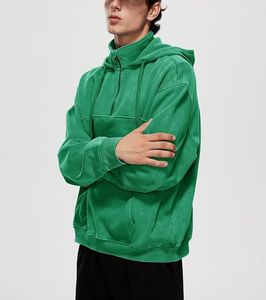 Direct Factory OEM 100% Cotton Men's Oversized Quarter Zip Hoodie Sweatshirt Half Zipper 380 GSM Heavyweight Fleece Acid Washed - Product Image 5