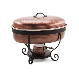 Plat à friture martelé en cuivre avec support en fer forgé pour la maison hôtel et restaurant vaisselle servant un plat à friture - Product Image 1