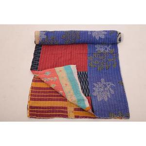 Cotton Kantha <b>Stitch</b> Gudri Handmade Reversible Quilt Traditional Bed Cover for Home and Gifting - Product Image 1
