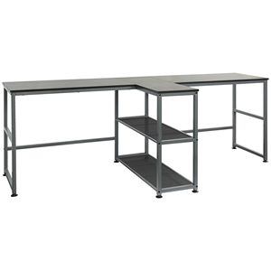 83\" Two-Person Black <b>Workstation</b> <b>Desk</b> with Middle Shelf and Storage for Home Office Computer <b>Desks</b> - Product Image 1