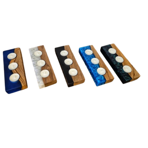 Porte-bougie carré en bois fait main, écologique, avec incrustation de résine bleue, pour trois bougies chauffe-plat, décoration aromatique, anniversaire, Noël - Product Image 5