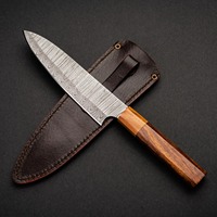 Pisau Koki Modern Buatan Tangan Ramah Lingkungan dari Baja Damaskus dengan Gagang Kayu Mawar dan Sarung Kulit, Panjang Bilah 8-9.9 inci