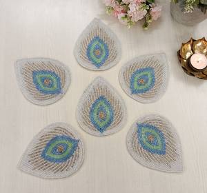 Set of Handmade Knitted Peacocks Feather Coasters Eco-Friendly & Customizable - Product Image 3