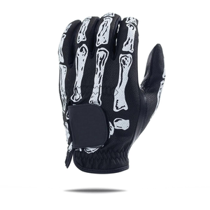 SOSH4 Black Skull Print Golf Glove <b>Full</b> Finger Lightweight Anti <b>Slip</b> Outdoor Sports Genuine Leather Adjustable Wrist Strap - Product Image 2