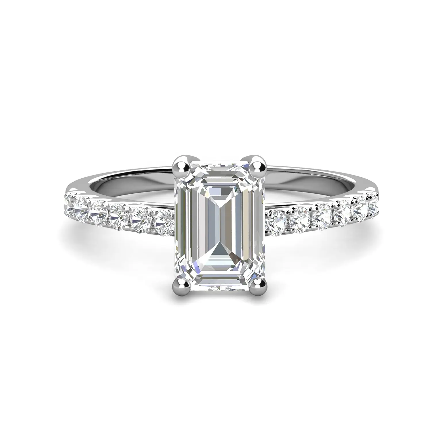 1.75CT Emerald Cut Lab Grown Diamond Jewelry 925 Silver 18K White Gold Moissanite Engagement Baguette Ring Destiny Jewellery