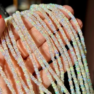 Natural Ethiopian Opal Smooth Rondelle Beads 3mm 16 Inches AAA Welo Opal Center <b>Drilled</b> Strands for Jewelry Making Wholesale - Product Image 2