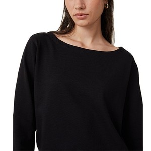 Camiseta de Punto Personalizada para Mujer, Color Negro Sólido, Manga Larga, Cuello Redondo, Corte Recortado, Ajuste Holgado, Informal, para Todas las Temporadas, 100% Algodón Transpirable - Product Image 3