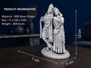Idole de Radha Krishna plaquée argent 999 de Jaipur Metals |   100% Laiton |   Fait main traditionnel |   Statue de divinité hindoue |   7x5x12 cm |   268g | - Product Image 3