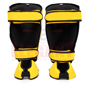 Protège-tibias et pieds légers jaunes et noirs durables pour l'entraînement de combat, en cuir avec fermeture auto-agrippante, équipement de boxe protecteur - Product Image 3
