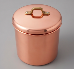 Conteneur alimentaire rond en cuivre avec couvercle, design minimaliste, rangement pour épices, 1 couche, finition polie, pour la maison et la cuisine - Product Image 1