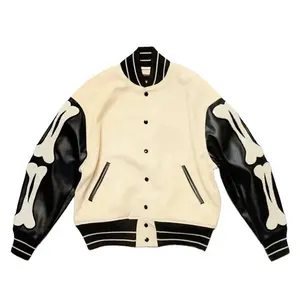 새로운 자수 패치 겨울 가죽 울 재킷 세련된 후드 사용자 정의 로고 야구 재킷 스포츠웨어 가죽 레터맨 재킷