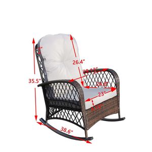 Sedia a dondolo da esterno in vimini e rattan con telaio in acciaio ad alta capacità di carico, cuscino morbido e seduta ampia per patio - Product Image 3