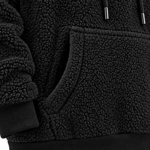 Men's <b>Black</b> <b>Fleece</b> Hooded Sweatshirt Regular Fit Solid Color Casual Winter Wear Pocket Design Knitted Material Men's Hoodies - Product Image 4