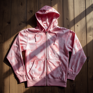 Sudadera con capucha rosa con cremallera, estilo vintage, de algodón lavado, con forro polar y cremallera completa, con personalización OEM ODM - Product Image 5