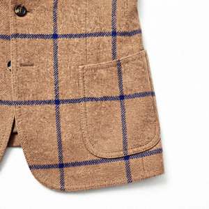 Blazer à carreaux pour homme, revers cranté, simple boutonnage, coupe droite, pour affaires, décontracté, mariage, soirée, motif à carreaux camel - Product Image 4