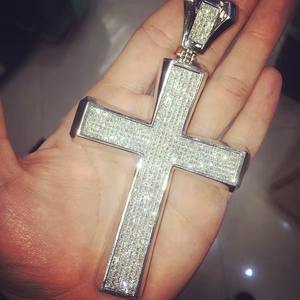 Mens Gold Plated 925 Sterling <b>Silver</b> Large <b>Cross</b> Diamond Charms for Party Occasions Classic Style - Product Image 1