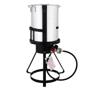 Supporto per Fornello da Esterno 13*32 Pollici in Ferro e Alluminio Nero Rotondo con Treppiede e Friggitrice a Gas Argento per Cucina all'Aperto - Product Image 1