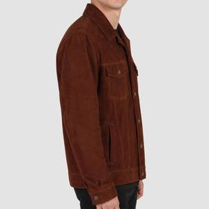 Francis Men's Brown <b>Suede</b> Trucker <b>Jacket</b> Workwear Style Turn-down Collar Regular Fit - <b>Jacket</b> Brown <b>Suede</b> Trucker - Product Image 3