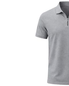 Polo en coton gris clair pour homme avec col demi-zip, coupe ajustée, manches courtes, tenue décontractée d'été, fabricant OEM, approvisionnement en gros - Product Image 3