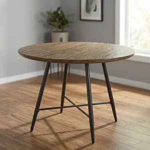Round Wood Top Coffee Table With Metal Legs Midcentury Modern Design Living Room Furniture - Product Image 3