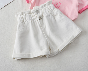 Shorts Bermuda de Algodón para Niñas, Color Blanco Sólido, Cintura Elástica, Estilo Casual, Logotipo Impreso, Corte Medio - Product Image 2