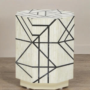 Table d'appoint en marqueterie faite à la main – Design moderne noir et blanc |   Table d'appoint contemporaine |   Décoration intérieure - Product Image 2