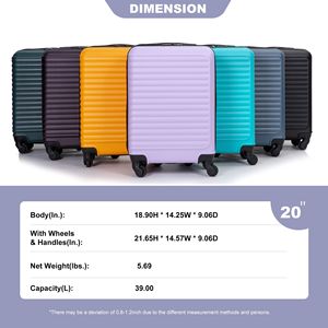 Bagaglio a mano leggero color lavanda viola 20 \ "con ruote Spinner - Product Image 2