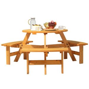 6-Person Outdoor Circular Wooden Picnic Table with 3 Built-In Benches Garden Set for Porch Backyard Patio or Lawn - Product Image 3