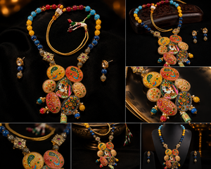 Arya Digital Ethnic Women's Necklace Earrings Ring Set Resin Pendant Gold Plated Zinc Alloy Jewelry <b>Wedding</b> Fashion <b>Accessories</b> - Product Image 4
