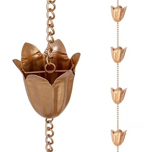 Elegante Cadena de lluvia de tulipán de cobre con Diseño de copa de flores para un hermoso flujo de agua y una decoración duradera para jardín al aire libre - Product Image 1