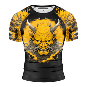 Saqibandco Rashguard unisexe noir et jaune à imprimé dragon, manches courtes, UPF50+, séchage rapide, taille adulte M - Product Image 1