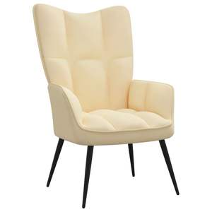 Fauteuil relaxant en velours blanc crème avec tabouret en acier 100% polyester pour salon - Product Image 6