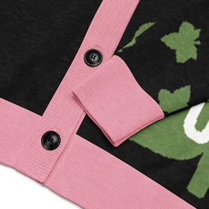 เสื้อคาร์ดิแกนถักไหมพรมสีชมพูและสีเขียวสไตล์ลำลองสำหรับผู้หญิง ปักลายตัวอักษร คอวี แขนยาว - Product Image 6