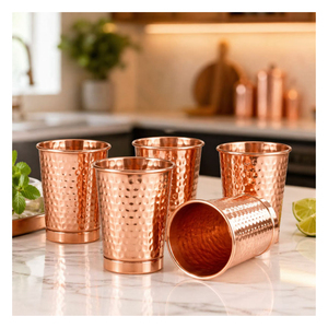 Vaso de Cobre Puro al por Mayor, Diseño Martillado Artesanal, Vaso de Agua de Cobre Ecológico, Taza Tradicional para Beber, para Ayurveda - Product Image 1