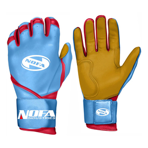 NOFA Leather Batting Gloves Blue Red Yellow Ambidextrous <b>Hook</b> And Loop Closure For Adult Training - Product Image 1
