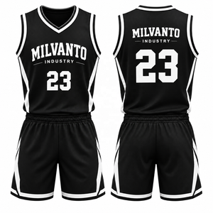 Ensemble d'uniformes de basket-ball personnalisés pour hommes, couleur marine |   Maillot et short de basketball sublimés |   Kit de basket-ball d'équipe sans manches à col en V - Product Image 5