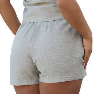 Shorts en tissu gris clair à cordon de serrage pour femme, taille élastique, respirant, décontracté, coupe ample, pour l'été et le quotidien - Product Image 6
