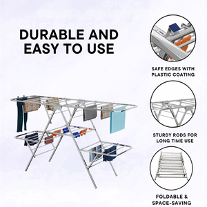 Séchoir à linge pliable en acier inoxydable à double niveau en forme de X, gain de place, 150x61.5x127cm, pour salle de bain et balcon, usage intérieur - Product Image 3