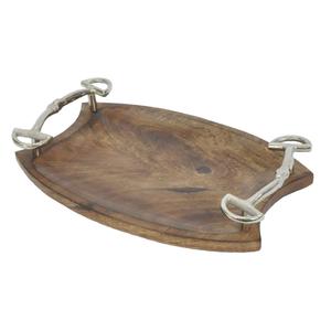 Oval Shape Wooden <b>Tray</b> For Serving Tea Snacks Home Decor Tableware Decorative <b>Trays</b> With <b>Mirror</b> Polish Horse Stirrup Handles - Product Image 6