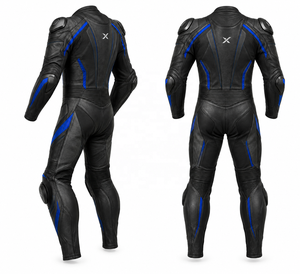 Shoulder Slider Racing One-Piece Leather Motorcycle Suit | Black Gray Blue | OEM ODM Manufacturer | Premium Design Quality | - Product Image 2