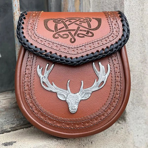 Best Selling Handmade High-Quality Brown 100% Leather Stag Sporran <b>Braided</b> Celtic Kilt <b>Accessory</b> Supplies - Product Image 1