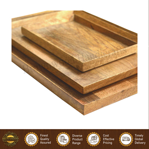 Juego de 3 bandejas rectangulares para servir alimentos, hechas a mano, de madera de mango 100% natural, de diseño moderno y calidad premium, para el hogar y restaurantes. - Product Image 6