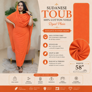 Toub soudanais |   Voile 100% Coton Orange Teint Uni, Tissu Léger, Respirant, Doux et Fluide pour Tenues Traditionnelles Féminines, 58 Pouces - Product Image 5