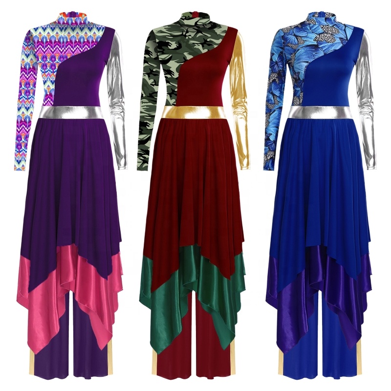 green emerald velvet dress Danzcue Praise Dance Cross Long Dress Black-Silver / S-Adult