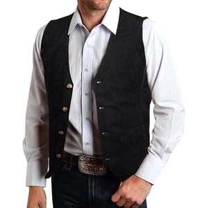 Gilet en cuir suédé vintage pour homme, style western cowboy, avec franges et pompons, boutons-pression, décontracté, OEM - Product Image 1