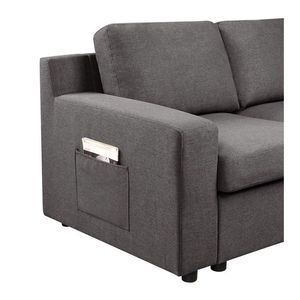 Divano Sezionale a U Waylon 145.5'' in Lino Grigio a 7 Posti con Chaise Longue e Tasca per Soggiorno - Product Image 4