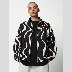 Conjunto de chaqueta de chándal de nailon de lona Premium con logotipo personalizado ODM cortavientos con cuello levantado y cuello embudo con cremallera de ajuste Regular Swirl Spring - Product Image 1