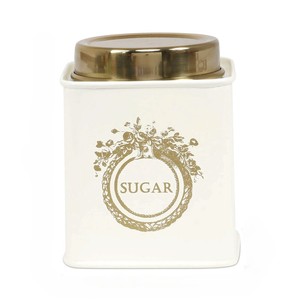 Boîte de rangement pour sucre en métal blanc avec couvercle doré, pot de rangement décoratif pour la cuisine - Product Image 1