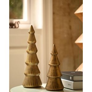 Statuetta Albero di Natale in Legno Dorato, Decorazione da Tavolo, Piccoli Alberi Natalizi Glitterati, Figurine e Giocattoli Natalizi Dorati - Product Image 1