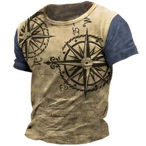 Men's Vintage Summer Short-Sleeved T-Shirt with <b>Navigation</b> <b>Compass</b> 3D Print British Streetwear Fashion New Collection - Product Image 3